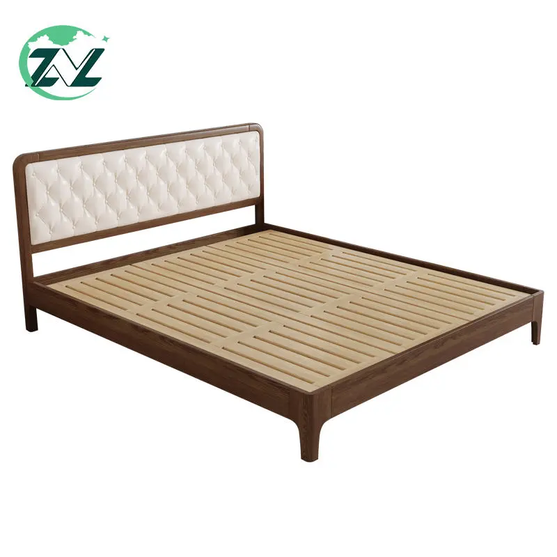 Elegant Style Wooden Frame Stable Structure Comfortable Backrest Ash Wood Bed