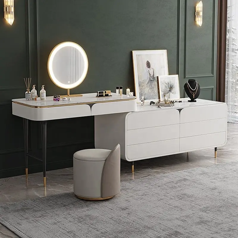 Luxury Vanity Dresser Set Slate Bedroom Designs Metal Table With LED Mirror Table Dresser Dressing