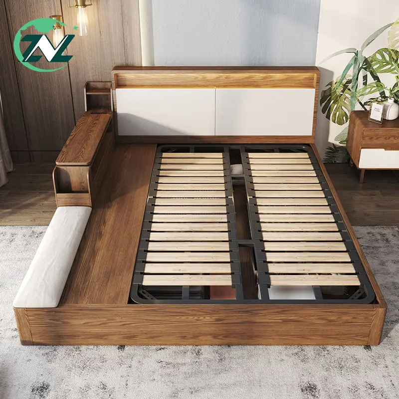 Nordic 1.8m solid wood bed tatami high box storage bed double bed modern minimalist bedroom