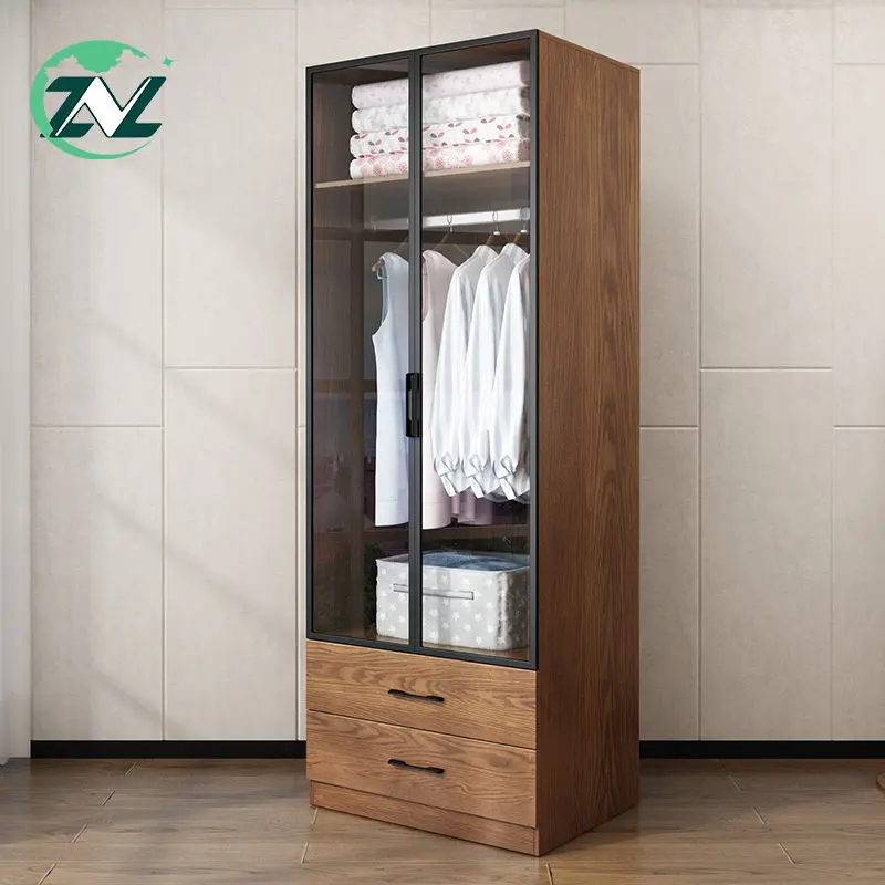 Manufacturer made bedroom wall closet two doors wooden wardrobe mirror sliding door closets cabinet
