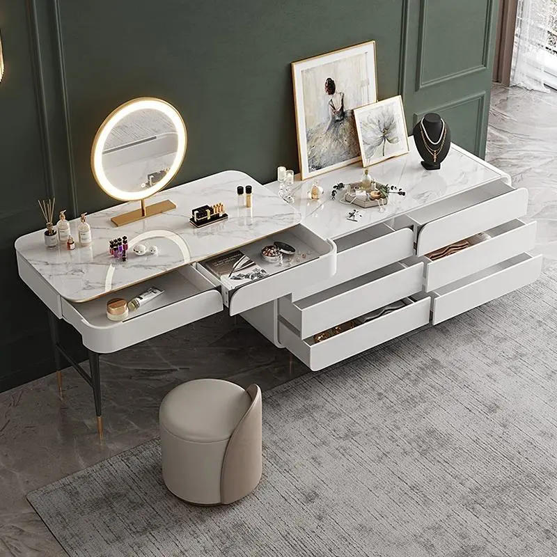 Luxury Vanity Dresser Set Slate Bedroom Designs Metal Table With LED Mirror Table Dresser Dressing