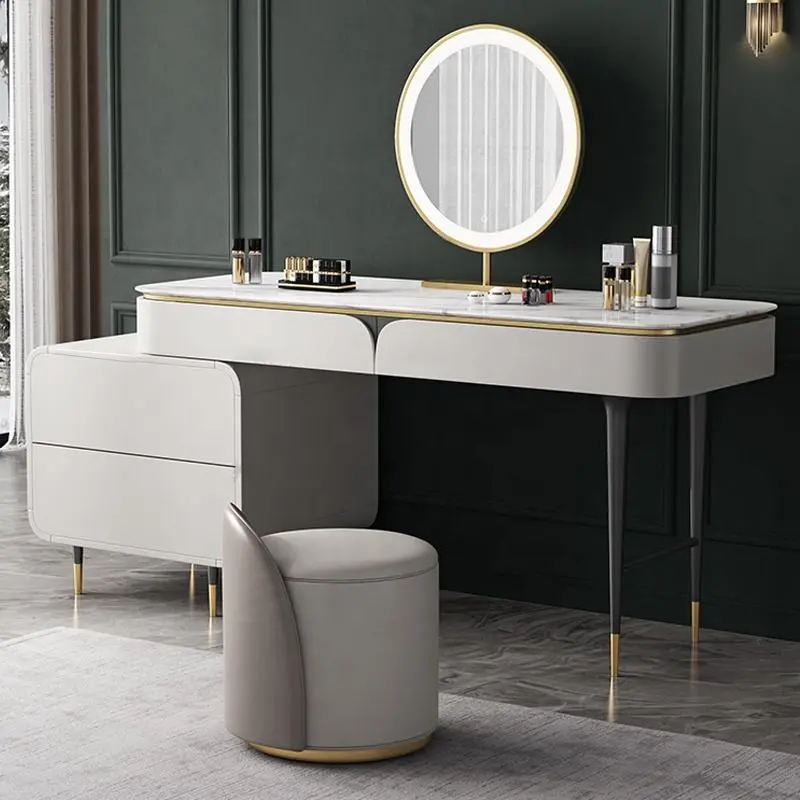 Luxury Vanity Dresser Set Slate Bedroom Designs Metal Table With LED Mirror Table Dresser Dressing