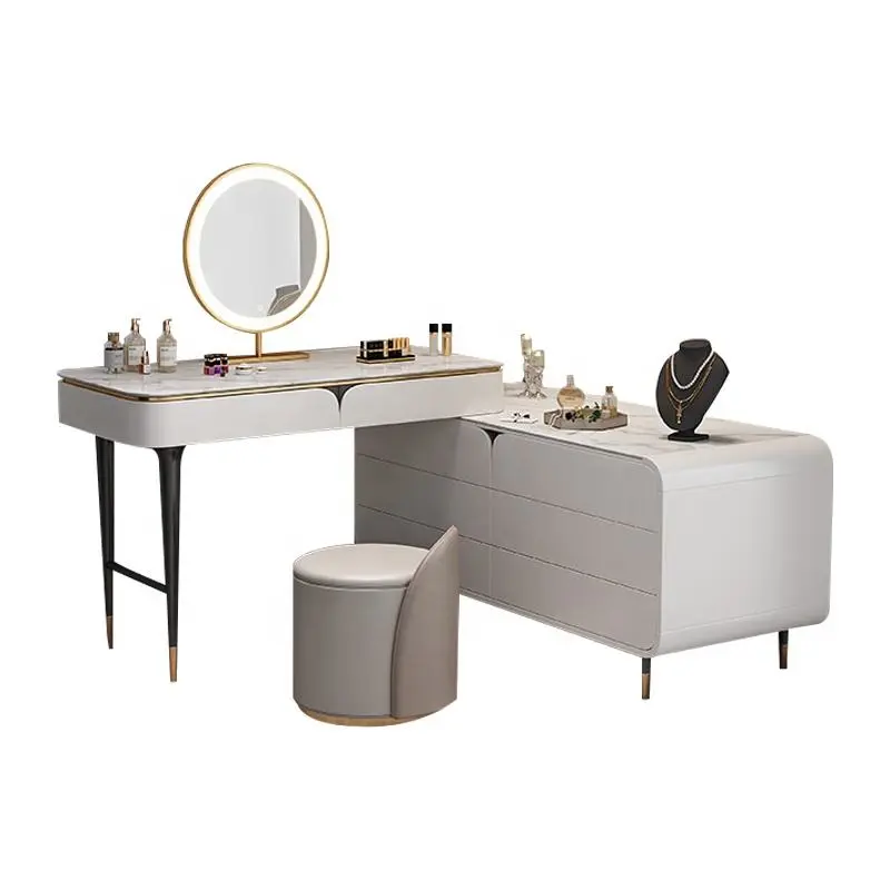 Luxury Vanity Dresser Set Slate Bedroom Designs Metal Table With LED Mirror Table Dresser Dressing