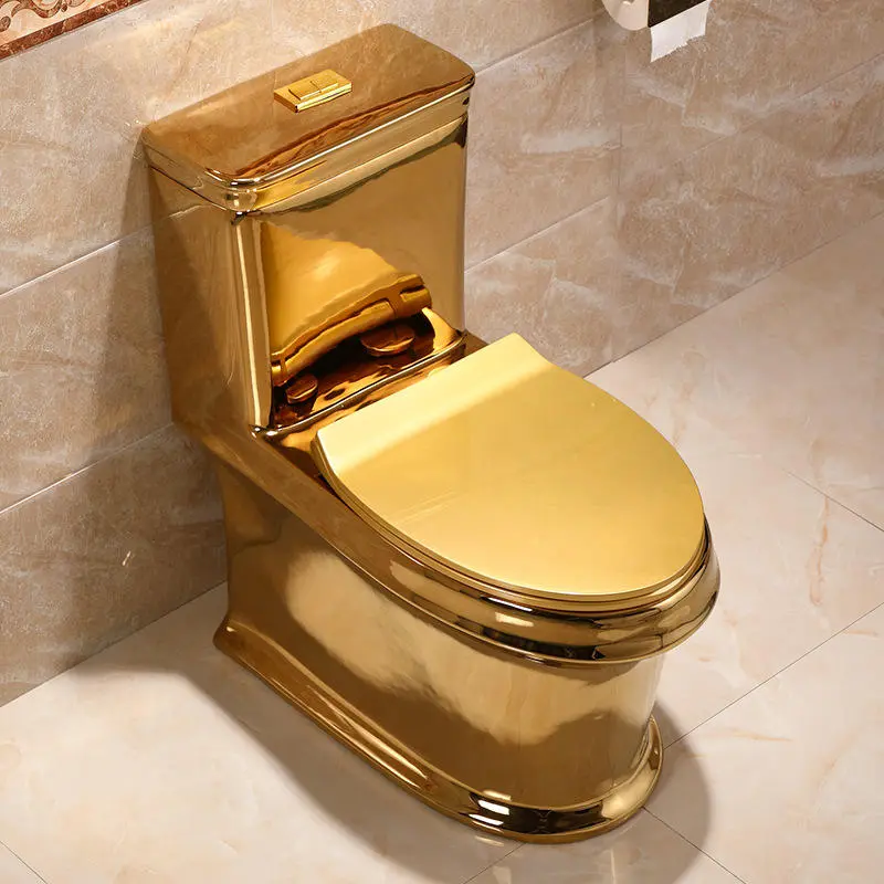 Modern bathroom golden plated color wc commode toilet ceramic strap one piece luxury gold toilet bowlPopular