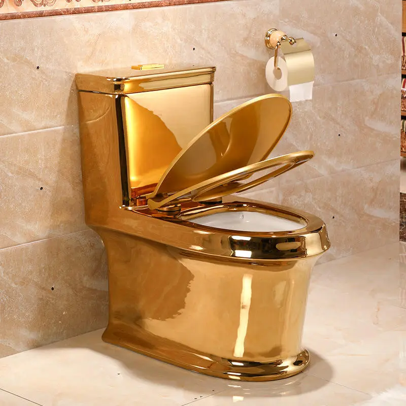 Modern bathroom golden plated color wc commode toilet ceramic strap one piece luxury gold toilet bowlPopular