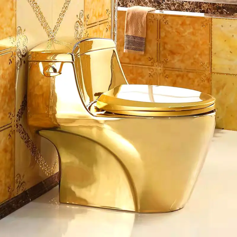Ceramic Small One Piece Gold-Plated Luxury Toilet Bowl
