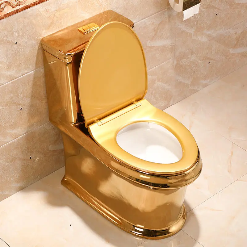 Modern bathroom golden plated color wc commode toilet ceramic strap one piece luxury gold toilet bowlPopular