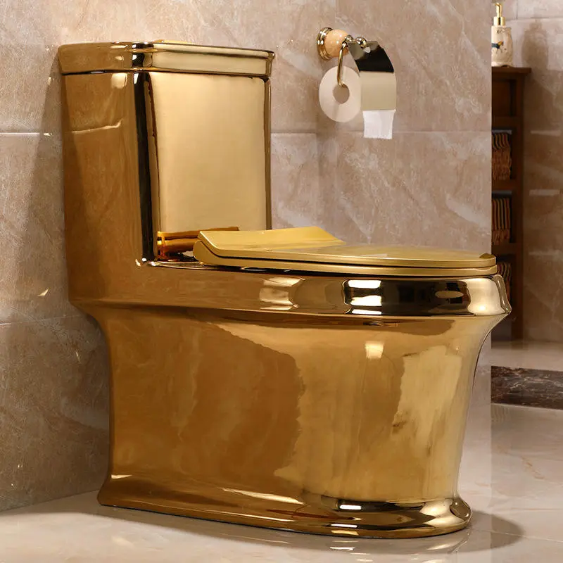 Modern bathroom golden plated color wc commode toilet ceramic strap one piece luxury gold toilet bowlPopular