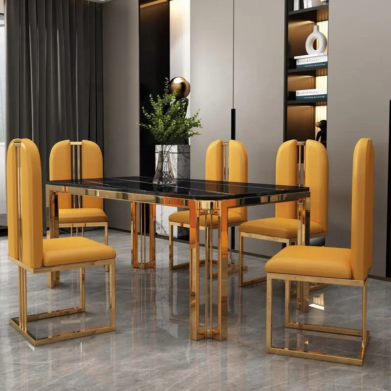 Luxury Marble Stainless Steel Dinning Table Set - 6 Seater