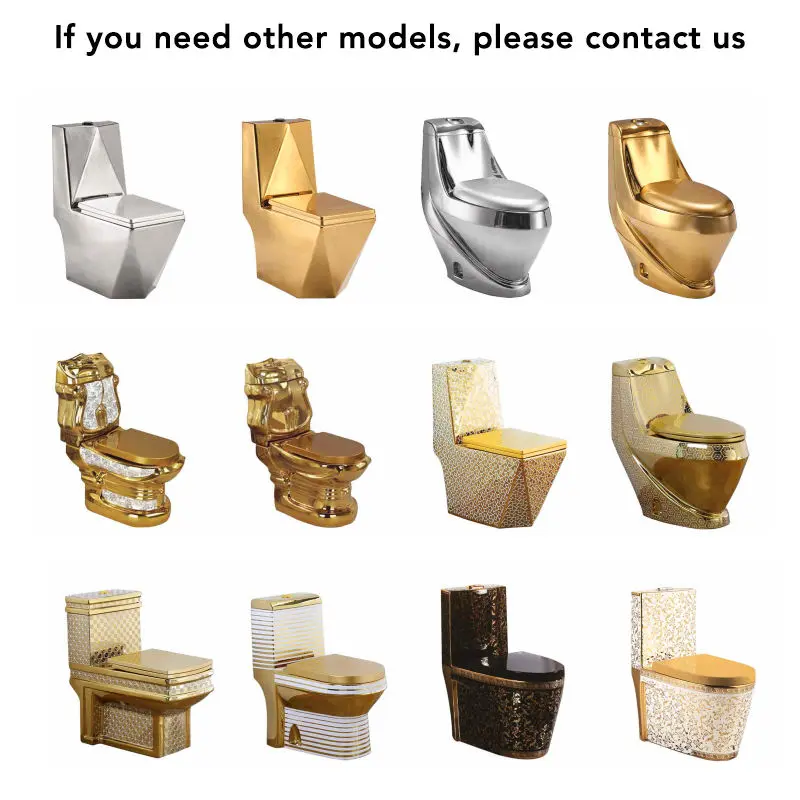 Luxury bathroom golden wc commode toilet bowl ceramic sanitary ware one piece diamond shape gold plated toilet