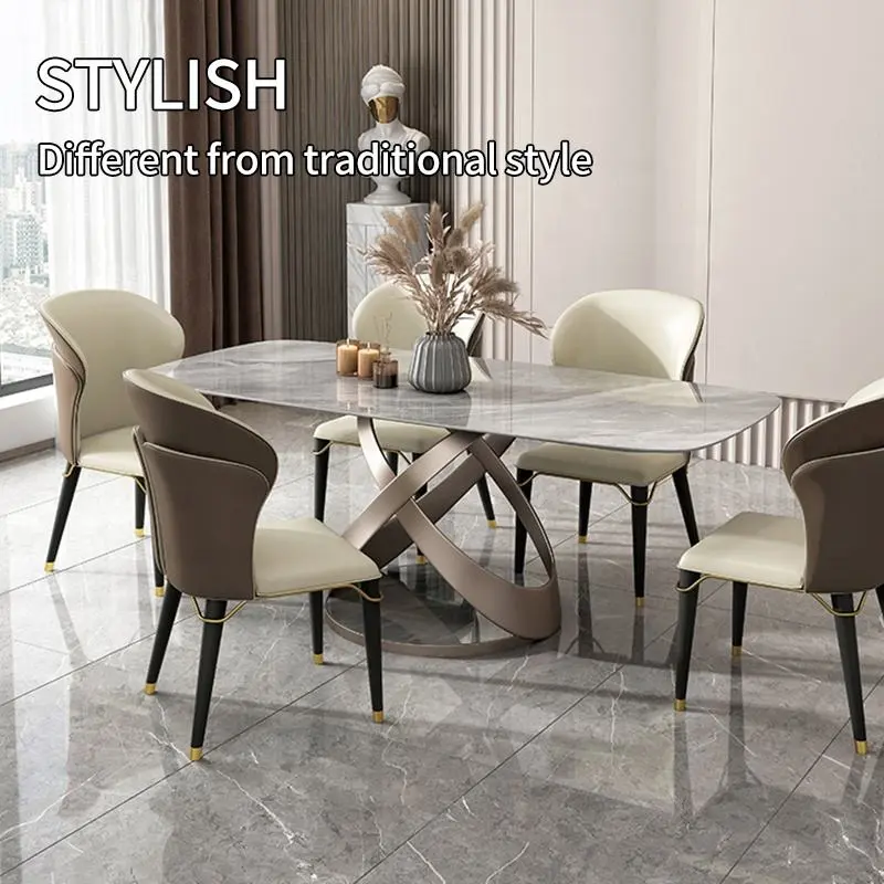 Luxury Dinning Table Set Italian Simple Style Table And Chairs Marble Stainless Steel Frame Dining Room Table