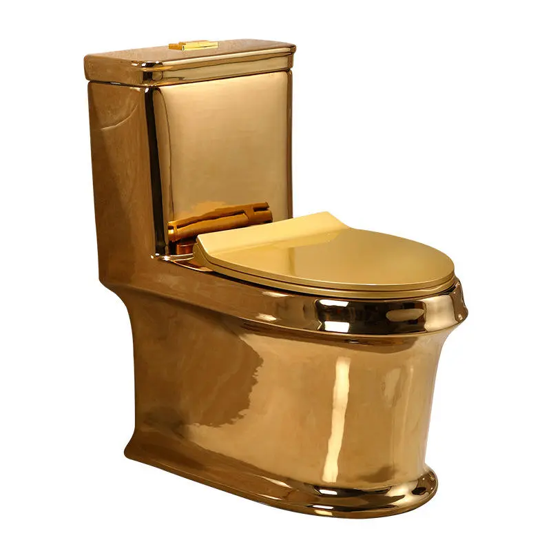 Modern bathroom golden plated color wc commode toilet ceramic strap one piece luxury gold toilet bowlPopular