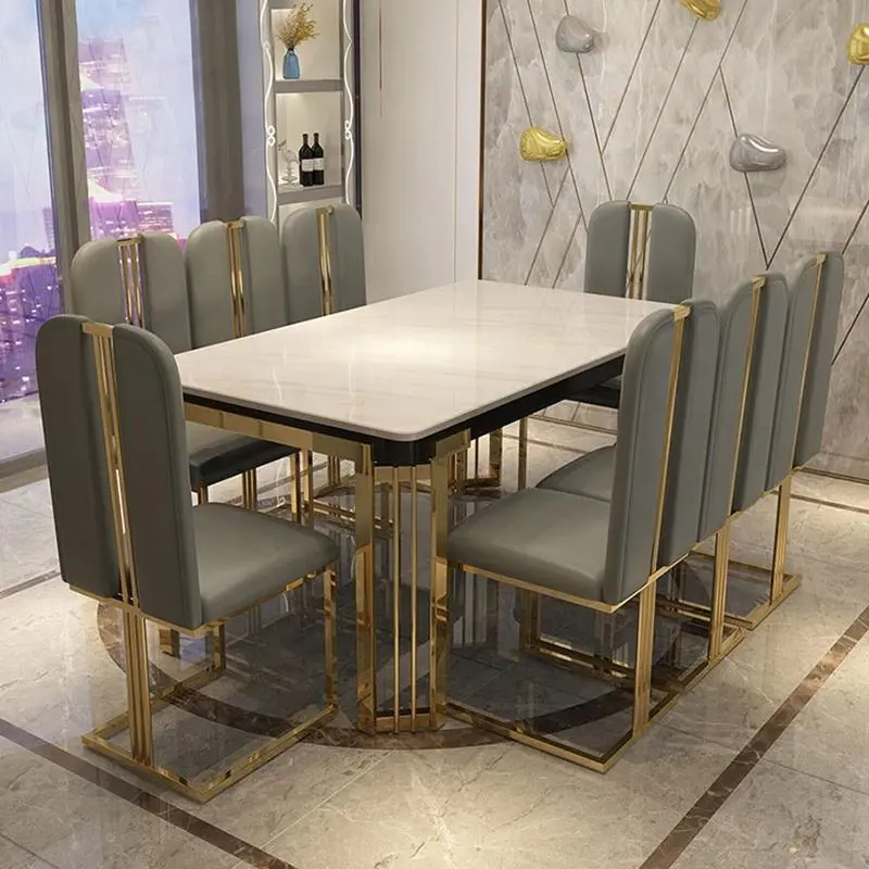 Luxury Marble Stainless Steel Dinning Table Set - 6 Seater