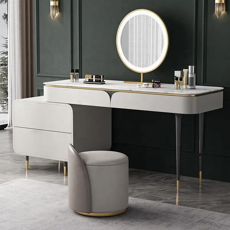 Makeup Table Luxury Vanity Dresser Set Slate Dressing Metal Table With LED Mirror Table Dressers