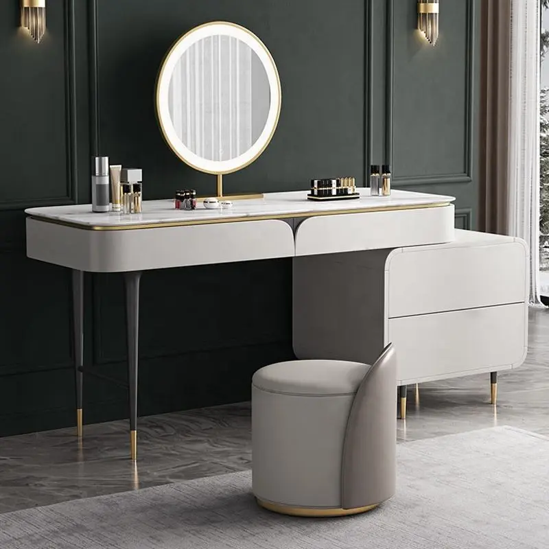 Makeup Table Luxury Vanity Dresser Set Slate Dressing Metal Table With LED Mirror Table Dressers