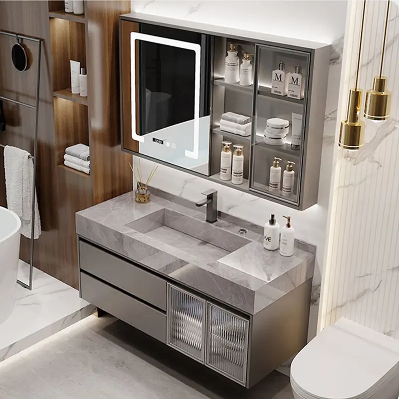 Modern Bathroom Vanities with Sink Hotel Project Laundry Large Luxury Marble Rock Top Basin Cabinet