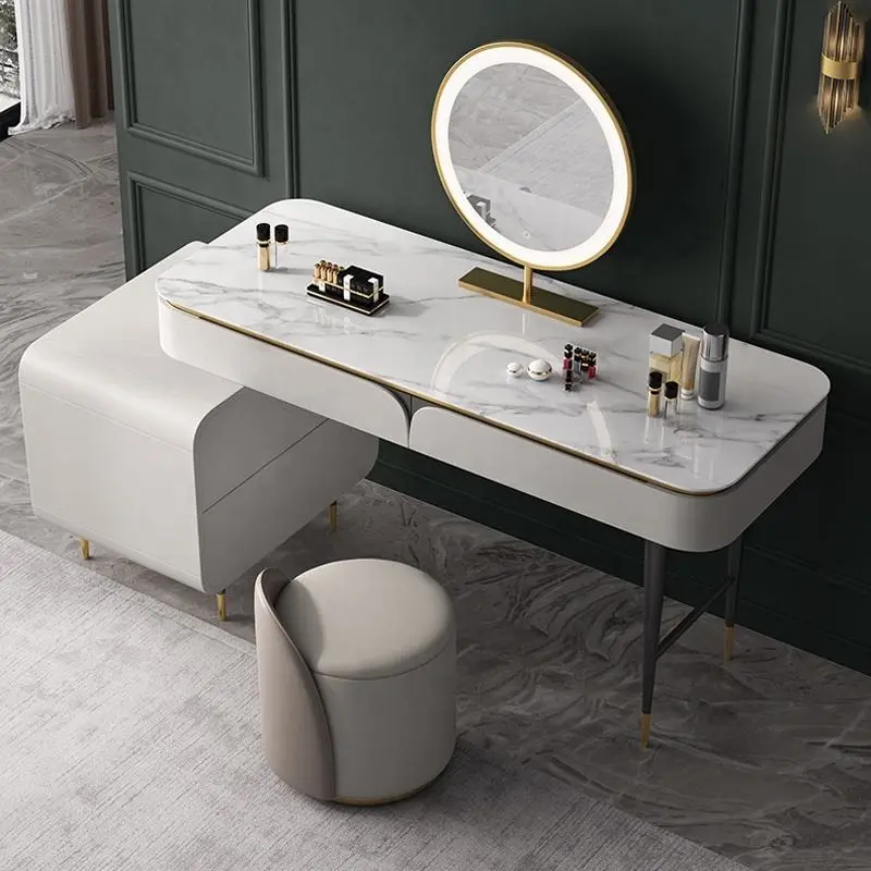 Makeup Table Luxury Vanity Dresser Set Slate Dressing Metal Table With LED Mirror Table Dressers