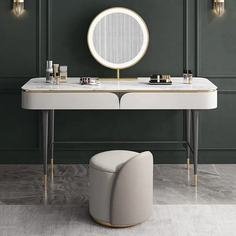 Makeup Table Luxury Vanity Dresser Set Slate Dressing Metal Table With LED Mirror Table Dressers