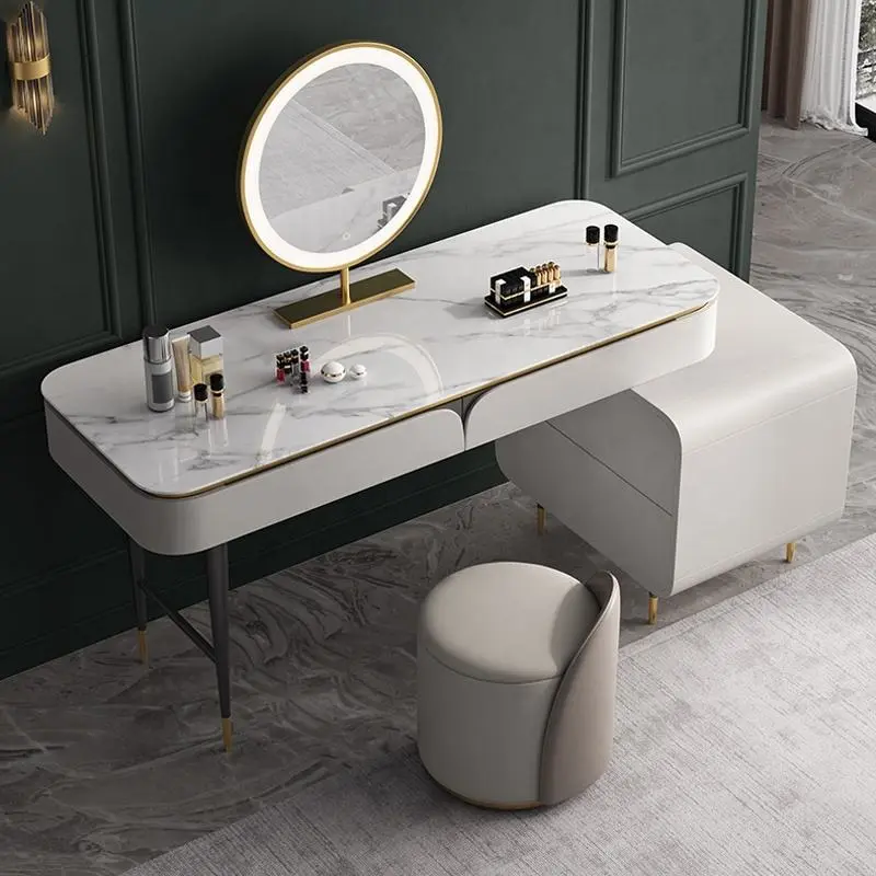 Makeup Table Luxury Vanity Dresser Set Slate Dressing Metal Table With LED Mirror Table Dressers