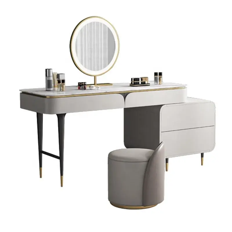 Makeup Table Luxury Vanity Dresser Set Slate Dressing Metal Table With LED Mirror Table Dressers