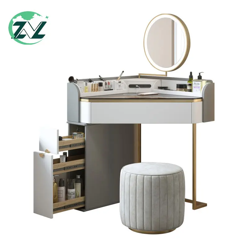 Bedroom Set Tempered Glass Top Vanity Table Corner Wooden Dressing Table Designs Makeup Table Set With Mirror