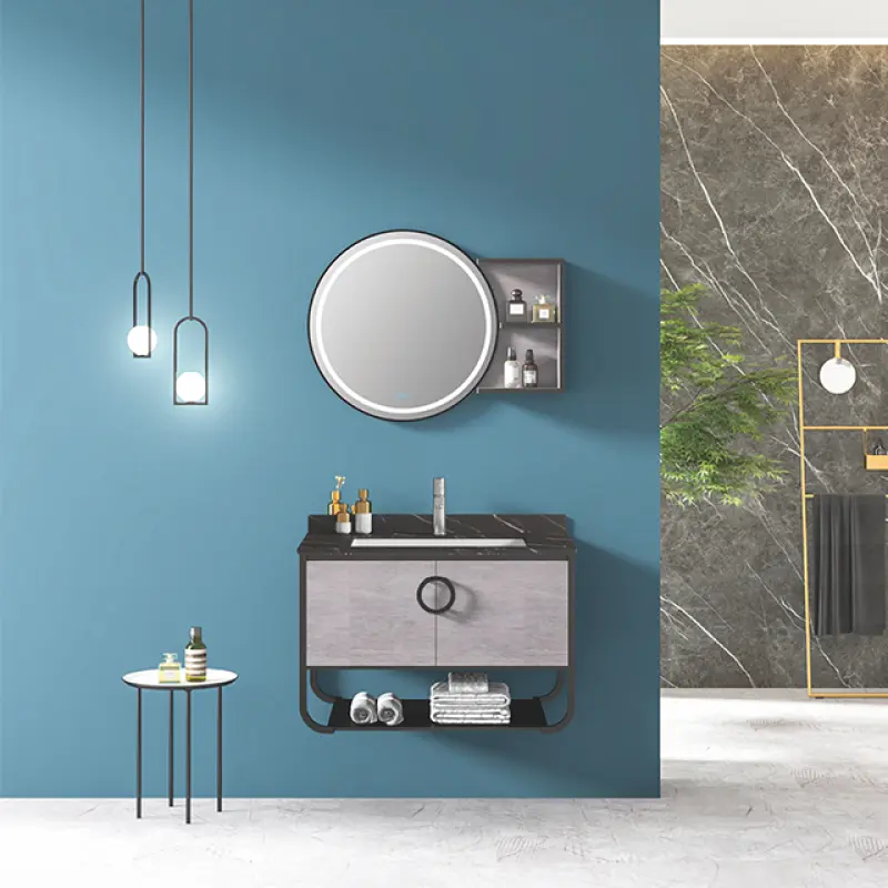 Minimalist Style Wall Mount Bathroom Vanity Cabinets With LED Light Mirror