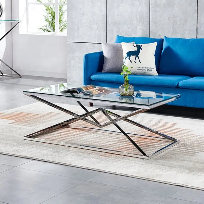 Sliver  luxury Coffee table for sale table  modern living room furniture Glass Stainless steel Coffee table