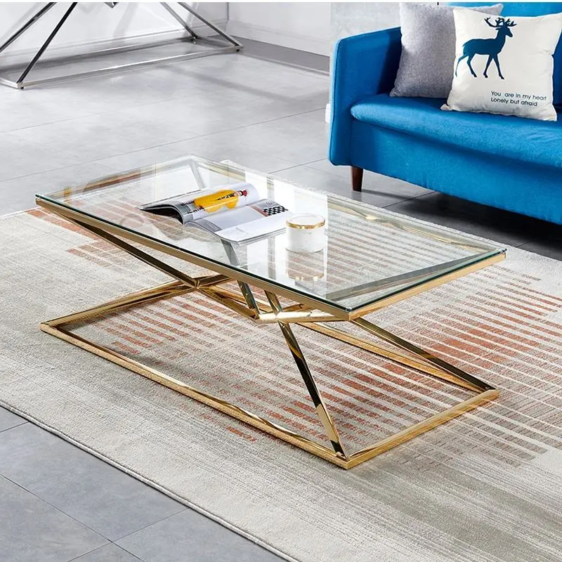 Sliver  luxury Coffee table for sale table  modern living room furniture Glass Stainless steel Coffee table