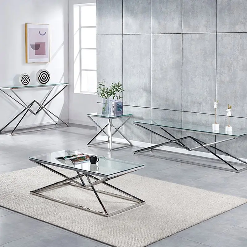 Sliver  luxury Coffee table for sale table  modern living room furniture Glass Stainless steel Coffee table