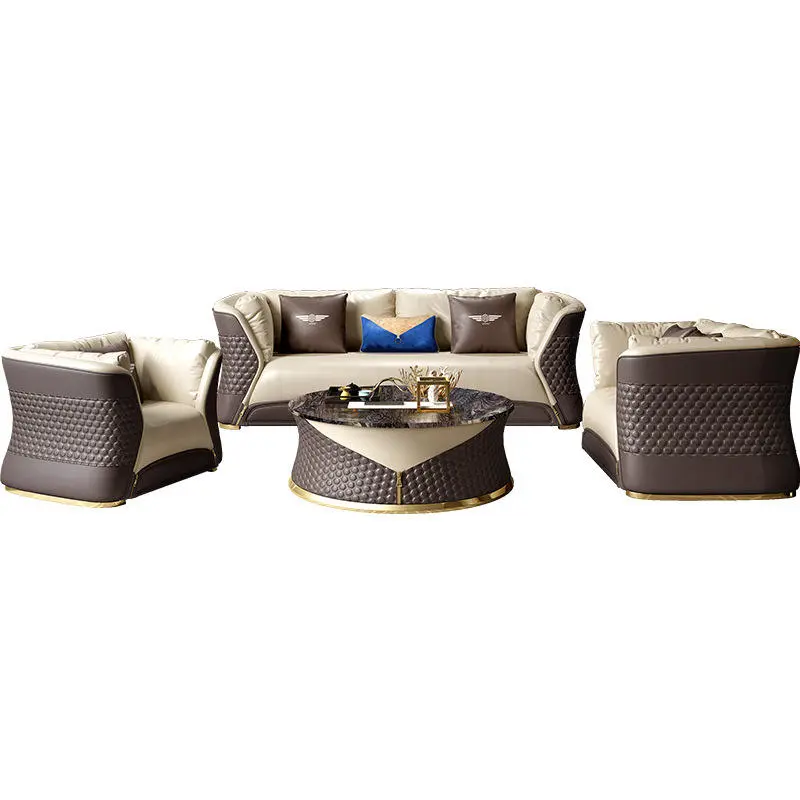 Genuine Leather Royal Sofa Set Furniture Italian Wooden Luxury Living Room Modern Home Furniture