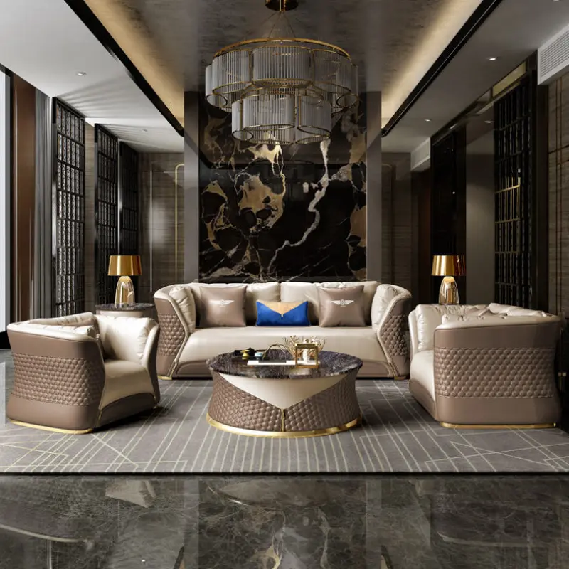 Genuine Leather Royal Sofa Set Furniture Italian Wooden Luxury Living Room Modern Home Furniture