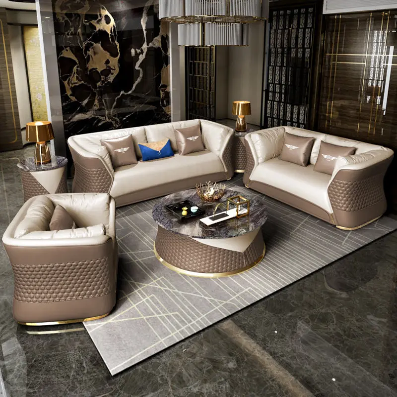 Genuine Leather Royal Sofa Set Furniture Italian Wooden Luxury Living Room Modern Home Furniture