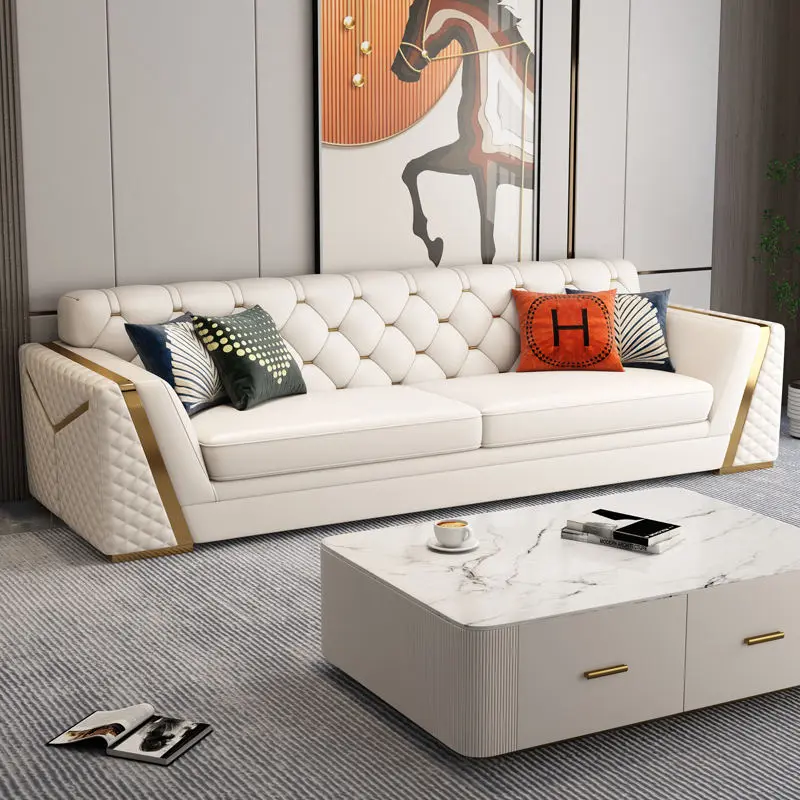 High quality modern couch luxury living room furniture white leather chesterfield sectional sofa set