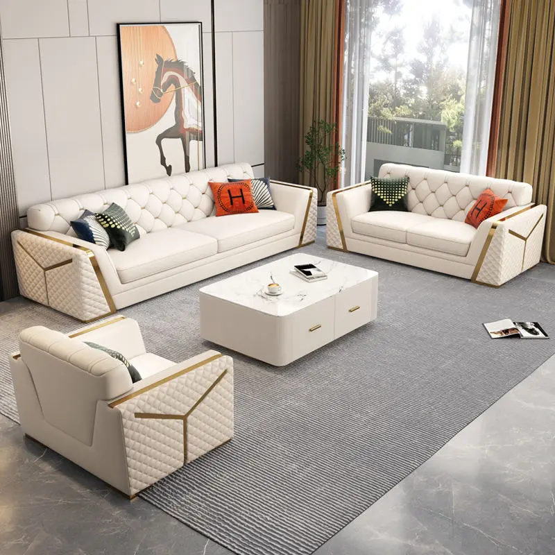 High quality modern couch luxury living room furniture white leather chesterfield sectional sofa set