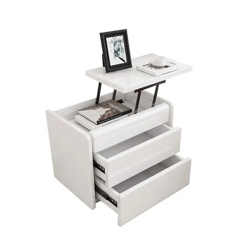 Jasiway modern furniture design MDF bedside table two drawers lifting luxury white night stand