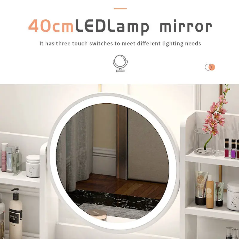 Multifunctional Modern Nordic Dressing Table With Led Mirror Storage Cabinet With Mirror