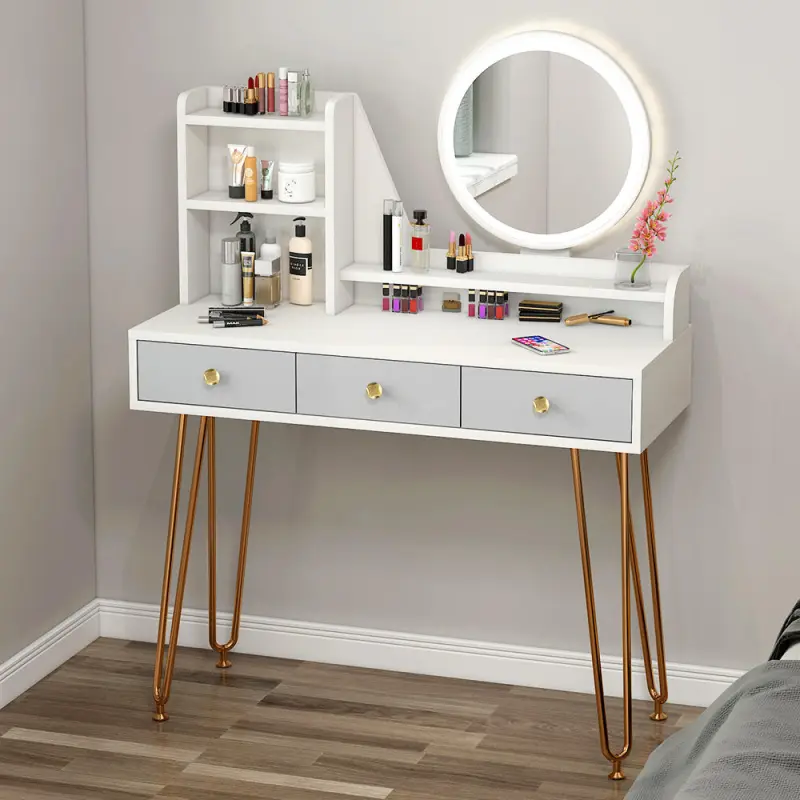 Bedroom furniture with LED light dressing table mirror with metal legS
