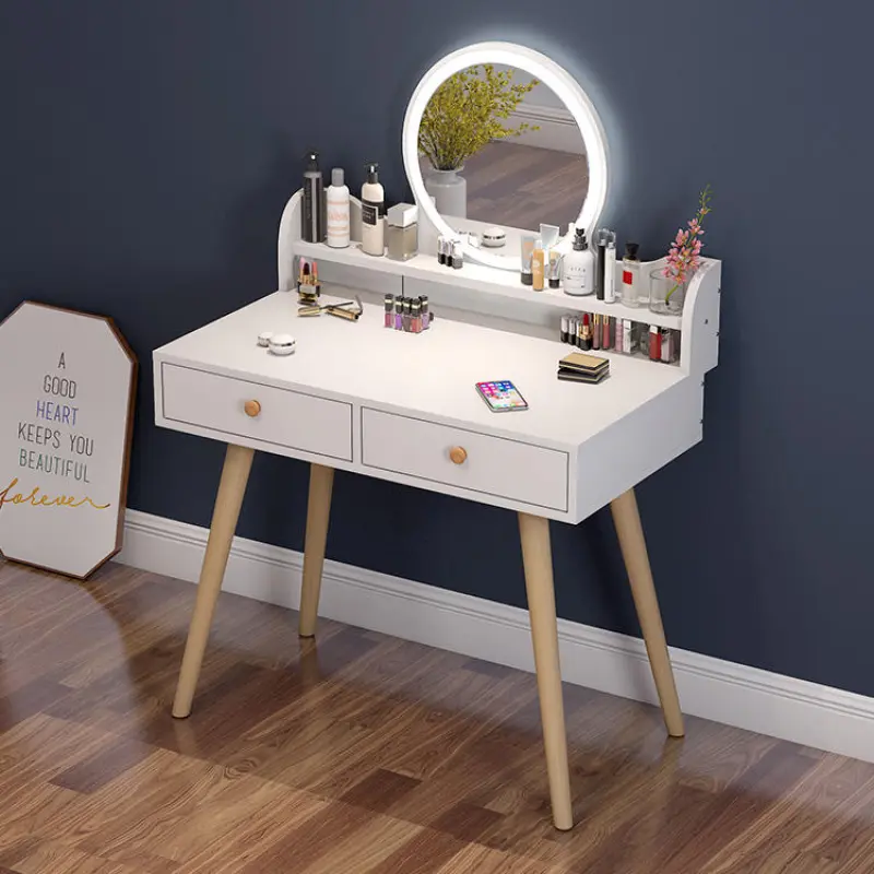 Small makeup table modern simple multifuntion vanity mdf drawer dresser with led mirror