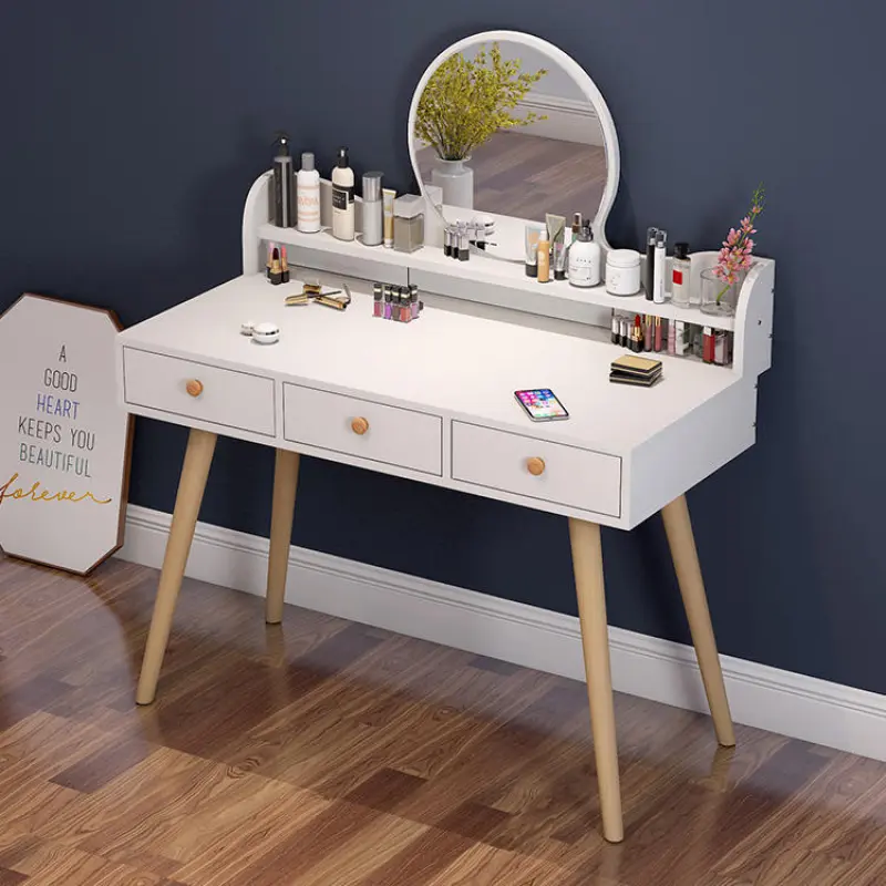 Small makeup table modern simple multifuntion vanity mdf drawer dresser with led mirror