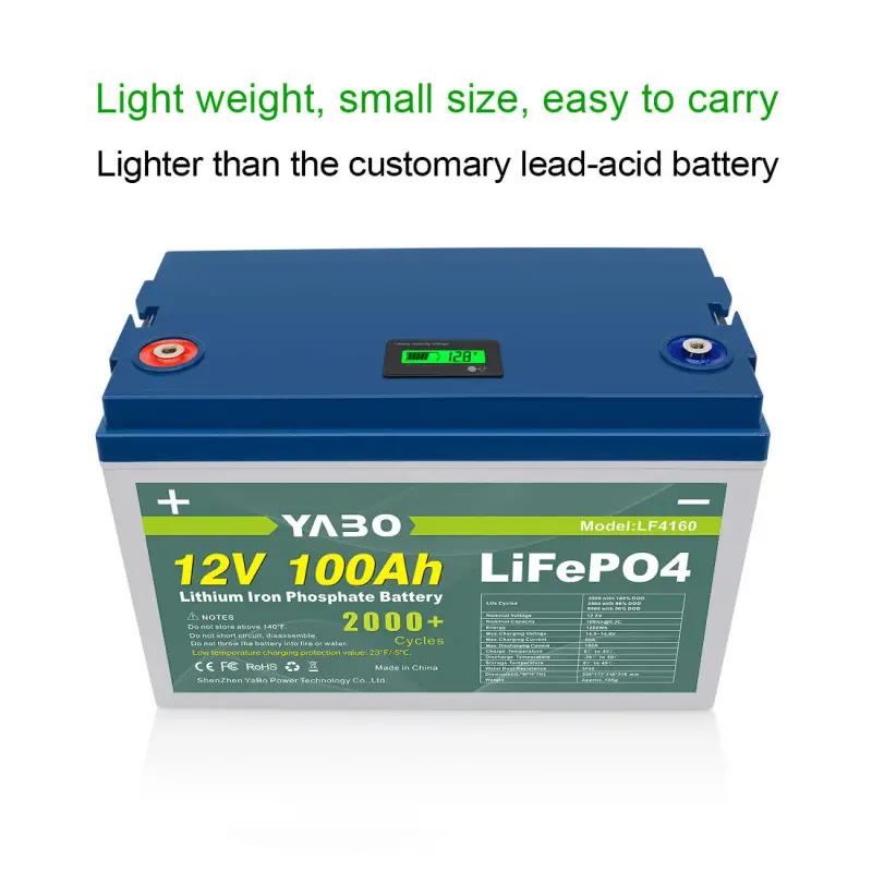 YABO 2000+ Cycles Long Life 12.8V 100Ah LiFePO4 12 Volt Lithium Battery