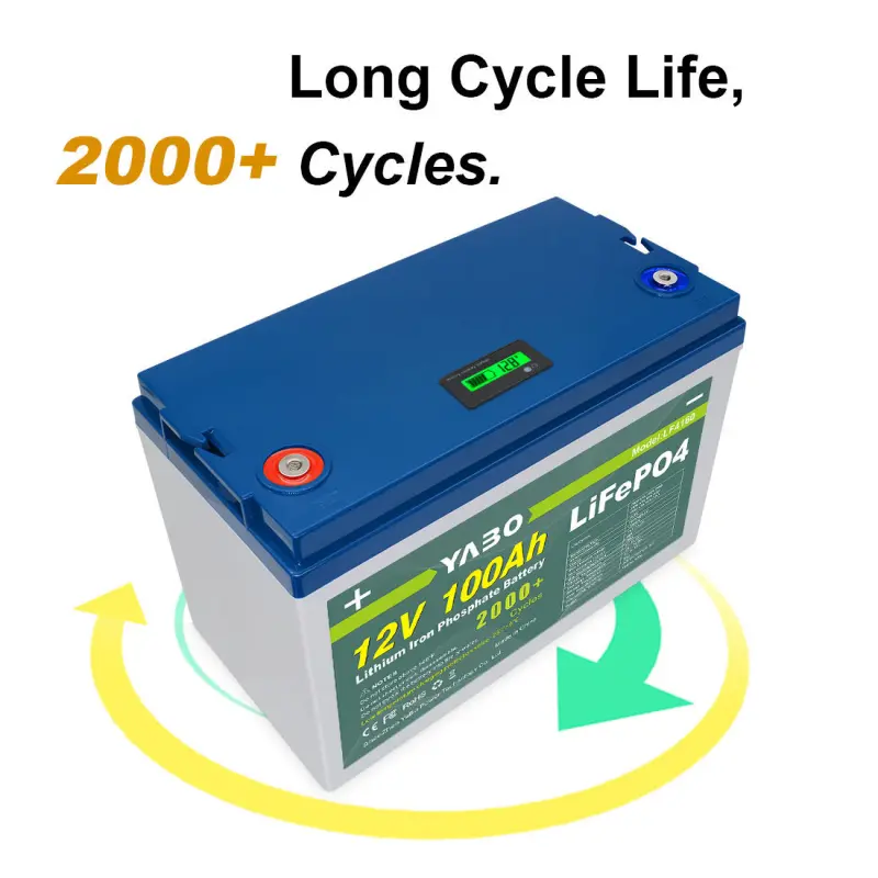YABO 2000+ Cycles Long Life 12.8V 100Ah LiFePO4 12 Volt Lithium Battery