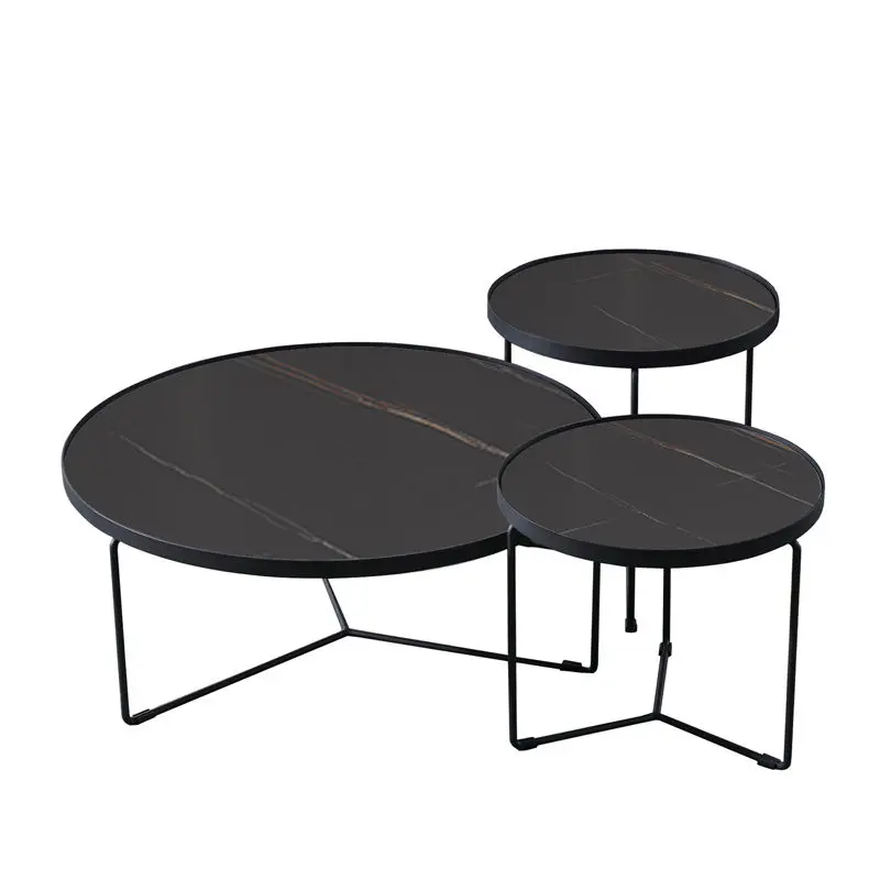 Round marble Coffee Table for Small Spaces Living Room Modern metal Side Tables With Steel Legs