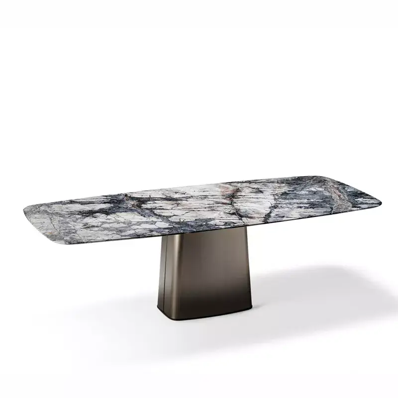 Italian postmodern style table marble dining room furniture features stainless steel feet rectangular dining table
