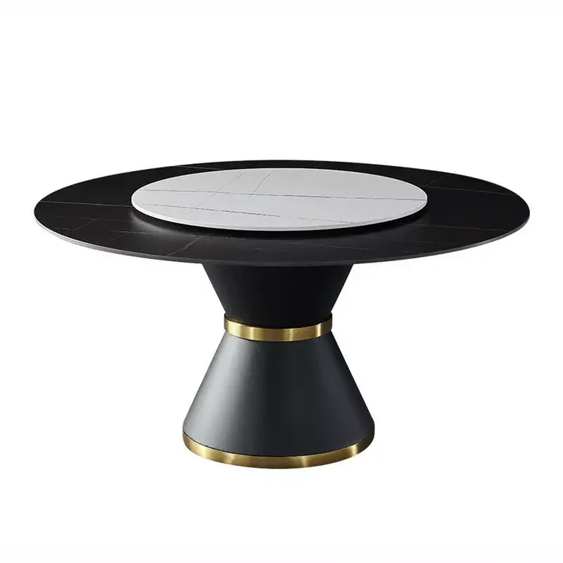 Italian Luxury Dining Room Furniture Simplicity round Marble Top Dining Table Stainless Steel Table with Brushed Brass Color