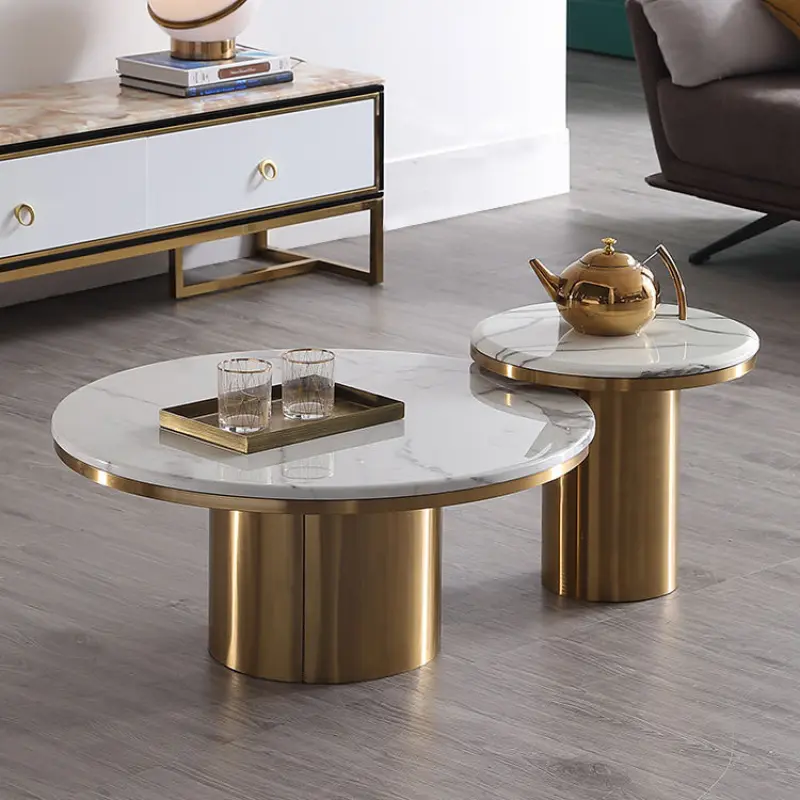 White marble table gold metal table sofa side table coffee desk