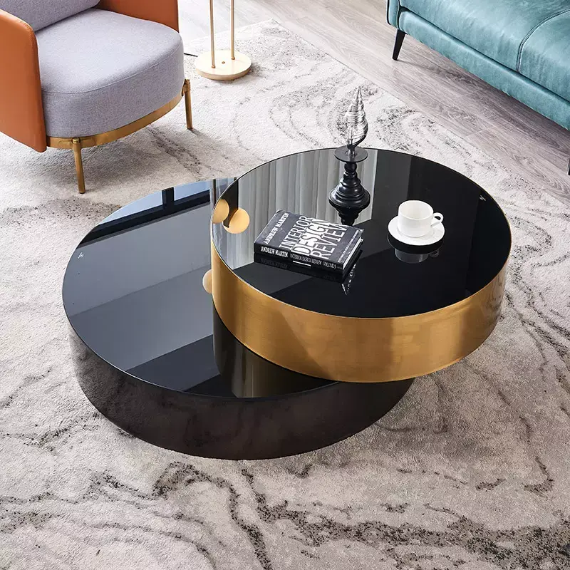 Modern luxury table stainless steel gold toughened glass black hotel living room coffee table