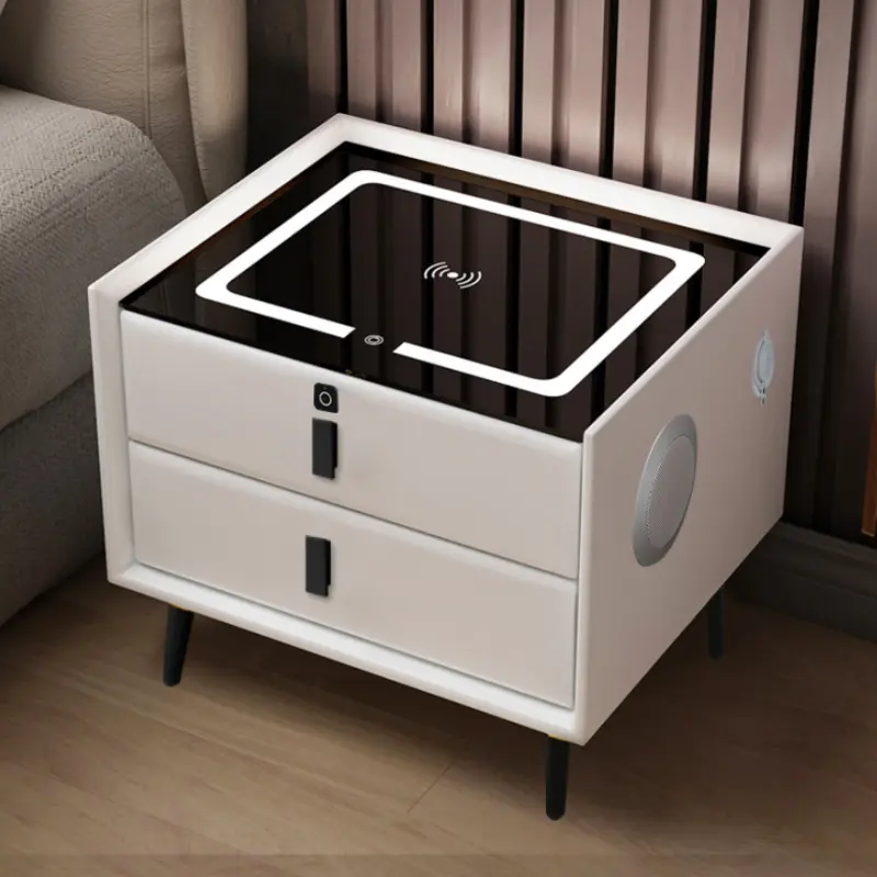 Luxury Cabinet Night Stand White Bedside Table Smart Nightstand