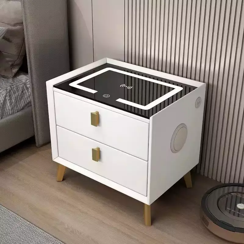 Luxury Cabinet Night Stand White Bedside Table Smart Nightstand