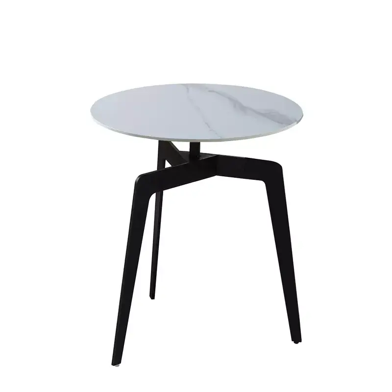 Modern marble coffee table living room furniture round table black Metal leg tea table