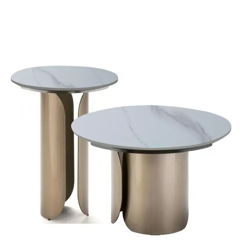 Modern stainless steel coffee table home furniture living room round marble coffee table